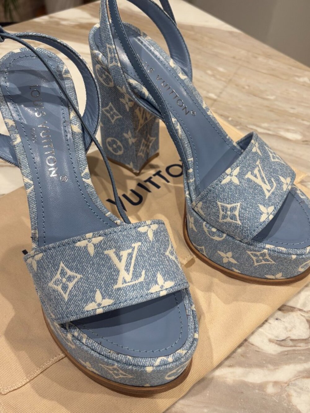 Louis Vuitton Monogram Jacquard Denim Platform Sandals 40 - Blue